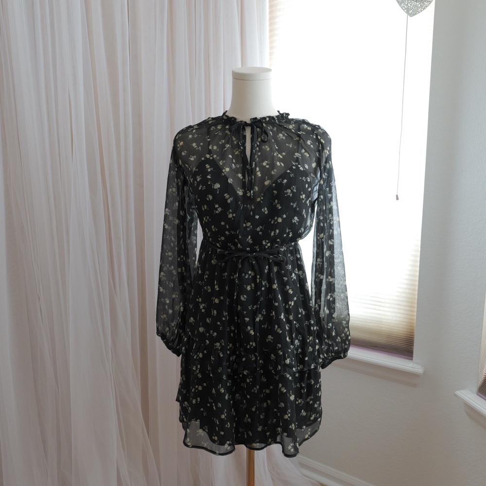 Abercrombie & Fitch Black Long Sleeve Dress with Yellow Floral Prints